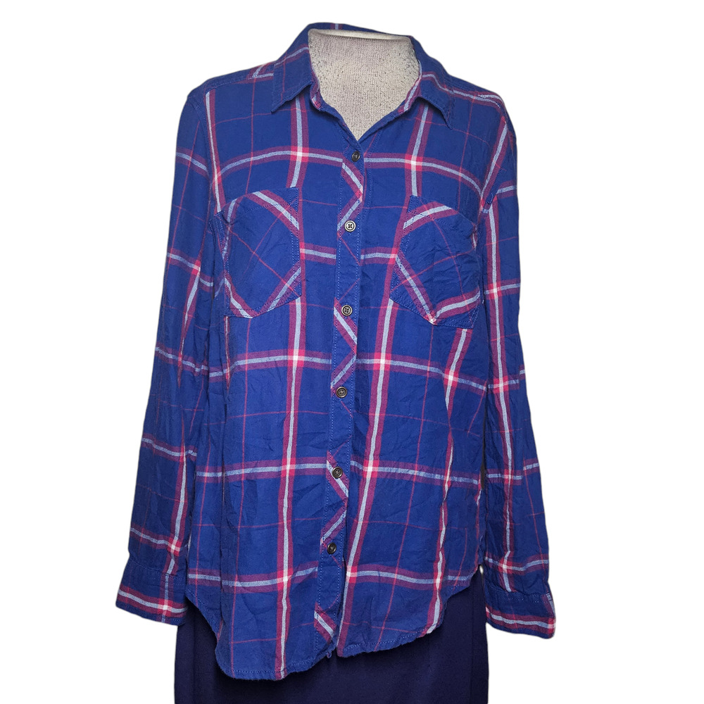 Blue Plaid Button Up Top Size Medium